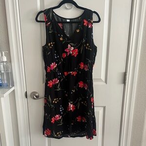 Floral Sleeveless Black Dress